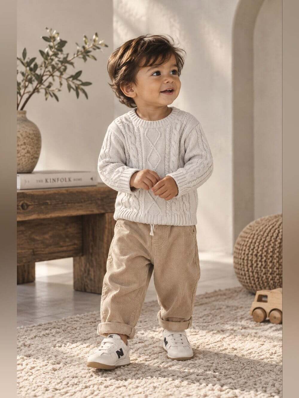 Little Planet by Carter's Organic Cotton Cable Knit Sweater 18M Cream Fisherman
